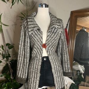 Vintage Striped Black and White Women's Cardigan